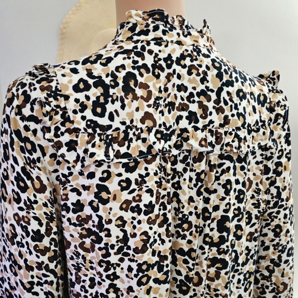 Maeve Anthropologie Animal Print Ruffles Top Blouse - Picture 5 of 8